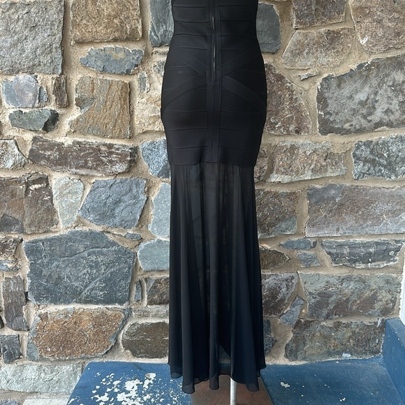 JS Collections Black Strapless Bodycon Gown Bandage Maxi Dress Sheer Size 4 $298 - Picture 8 of 9